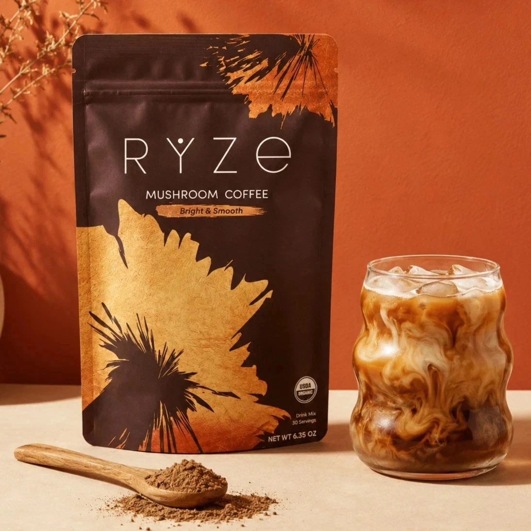 NEW RYZE MUSHROOM Coffee Bright & Smooth Gut Health Supplement 30 Servings 6 Packs